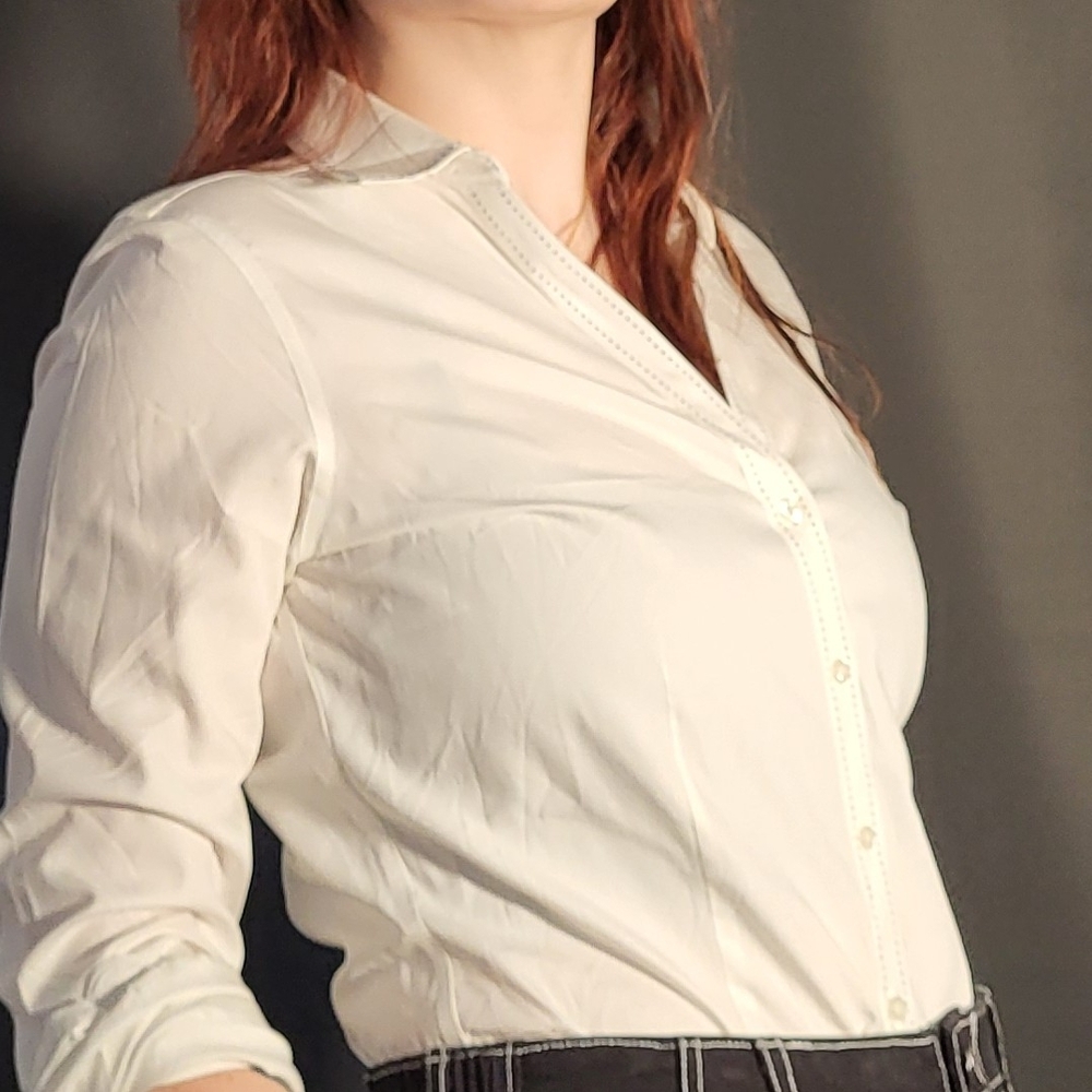 Elegant White Women's Button-Up Shirt - Picture 8 of 8
